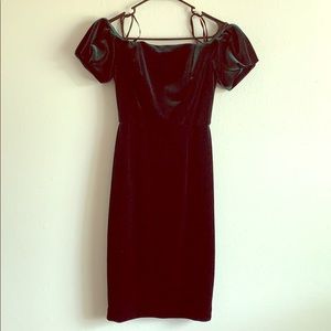 Betsy Adam Green Velvet Dress off Shoulder